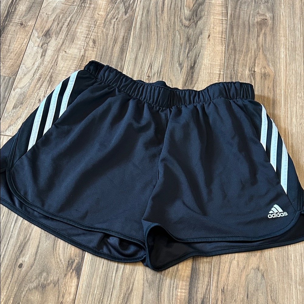 adidas Black Athletic Shorts with White Three-Stripe Accents